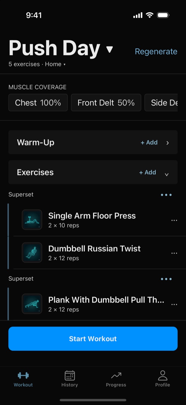 The workout VivaBuilt builds from it: a superset of Single Arm Floor Press and Dumbbell Russian Twist
